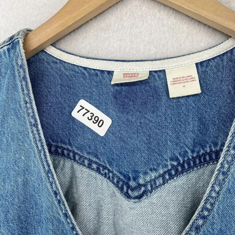 LEVIS Dress M Vianna Vest Overall Jumper Bib Button Front Denim Cotton Blue - Picture 15 of 15